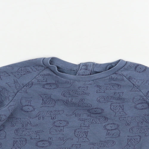 Matalan Baby Blue Geometric Cotton Pullover Jumper Size 12-18 Months  Snap - Wild Cats Print