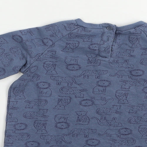 Matalan Baby Blue Geometric Cotton Pullover Jumper Size 12-18 Months  Snap - Wild Cats Print