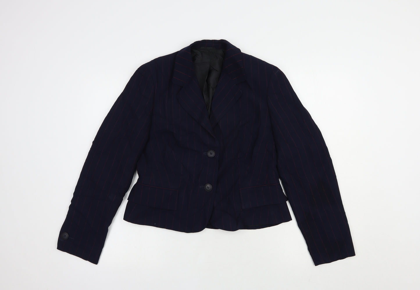 Preworn Womens Blue Striped  Jacket Blazer Size 12  Button