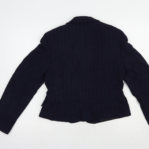 Preworn Womens Blue Striped  Jacket Blazer Size 12  Button