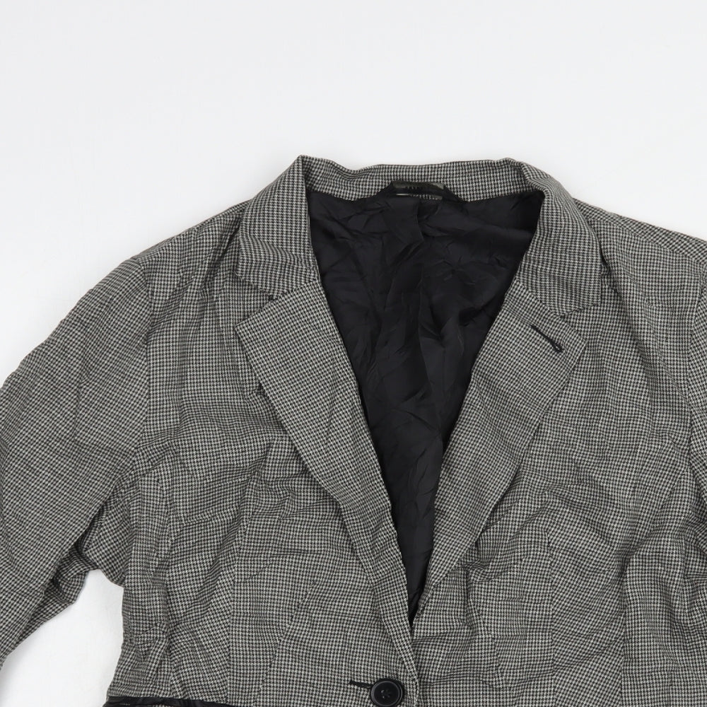 Max Womens Black Houndstooth  Jacket Blazer Size 14  Button