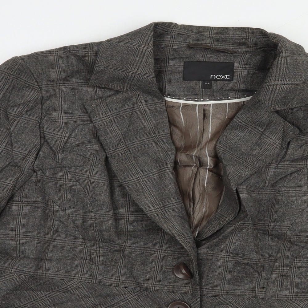 NEXT Womens Grey Plaid  Jacket Blazer Size 14  Button