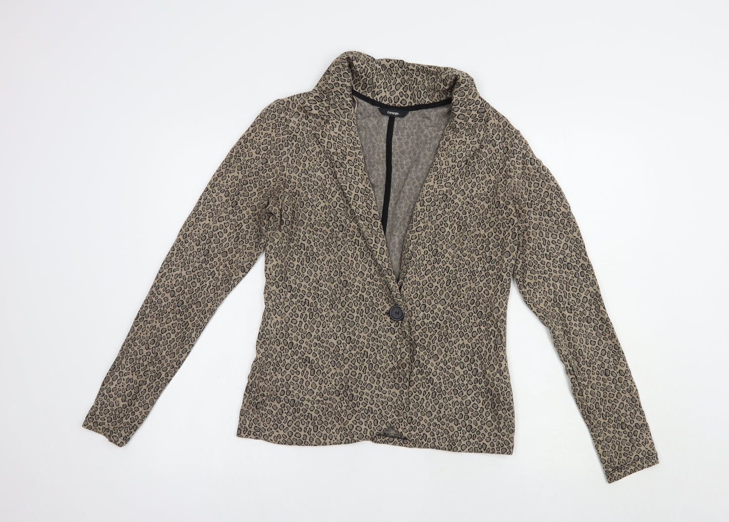 George Womens Beige Animal Print  Jacket Blazer Size 12  Button