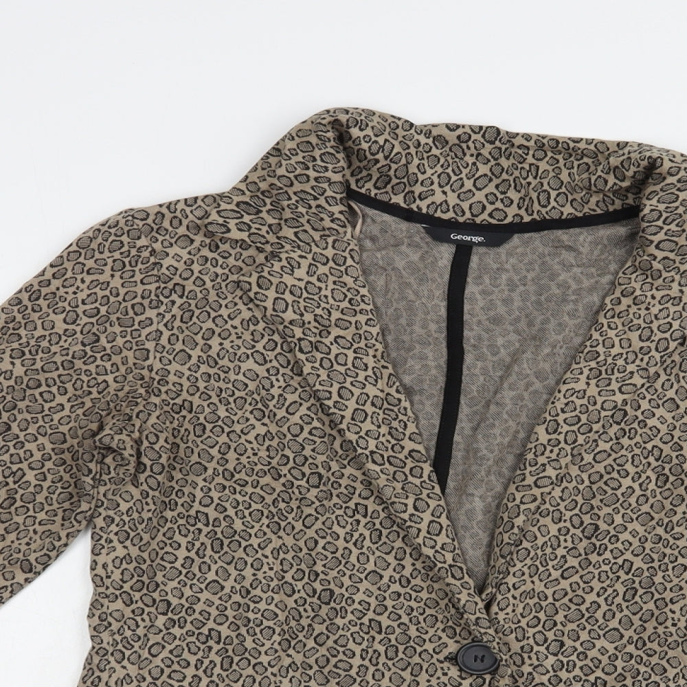 George Womens Beige Animal Print  Jacket Blazer Size 12  Button