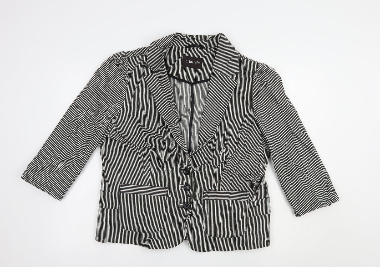 Principles Womens Black Striped  Jacket Blazer Size 18  Button
