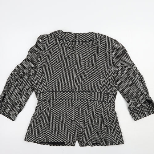 Preworn Womens Black Geometric  Jacket Blazer Size 14  Button