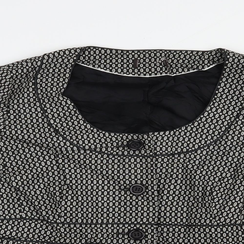 Preworn Womens Black Geometric  Jacket Blazer Size 14  Button