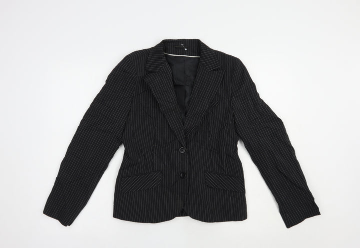 Dorothy Perkins Womens Black Striped  Jacket Blazer Size 12  Button