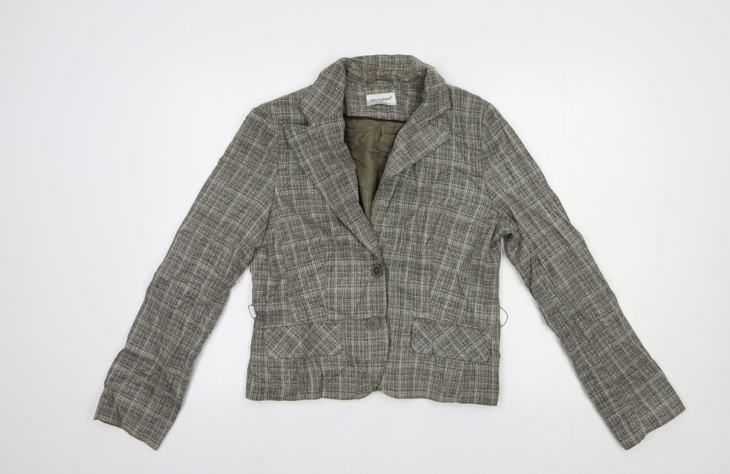 Atmosphere Womens Grey Plaid  Jacket Blazer Size 12  Button