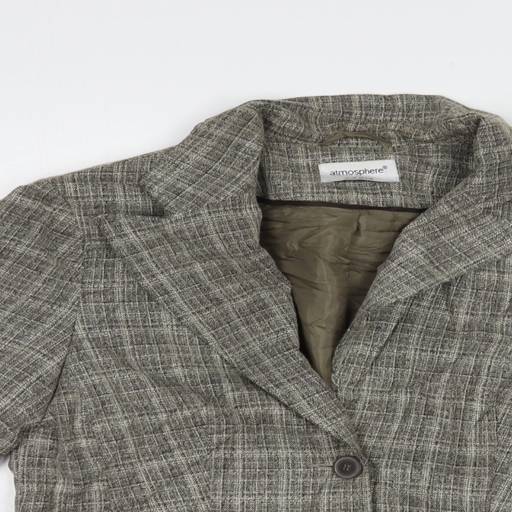 Atmosphere Womens Grey Plaid  Jacket Blazer Size 12  Button