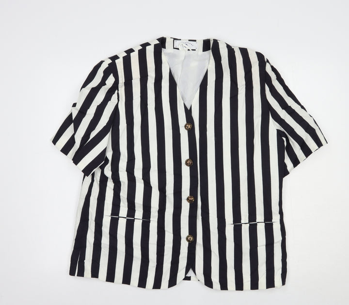 Variations Womens Black Striped  Jacket Blazer Size L  Button