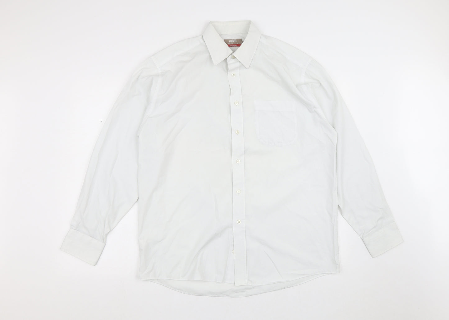 Marks and Spencer Mens White  Polyester  Dress Shirt Size 16 Collared