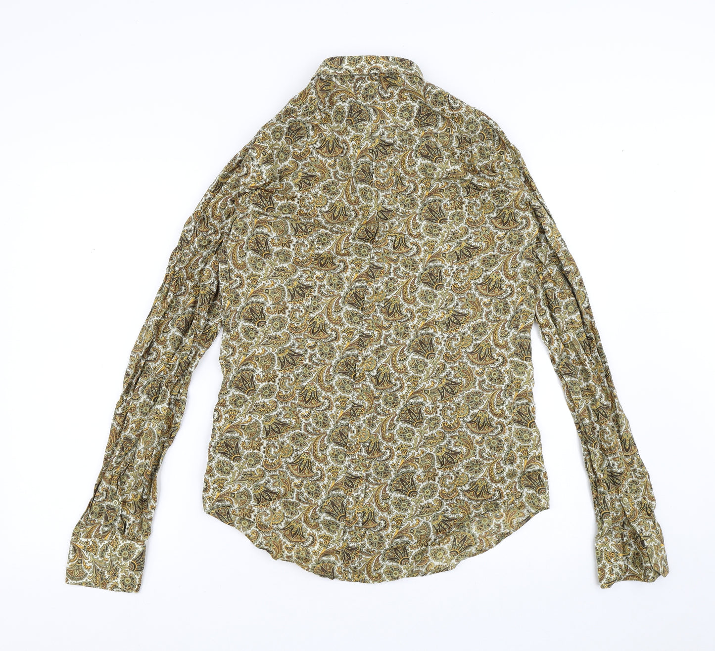 Zara Womens Green Paisley 100% Cotton Basic Button-Up Size M V-Neck