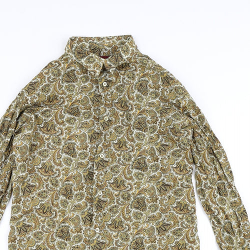 Zara Womens Green Paisley 100% Cotton Basic Button-Up Size M V-Neck