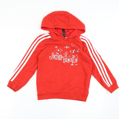 adidas Boys Red  Cotton Pullover Hoodie Size 6-7 Years   - Disney Lion King Simba