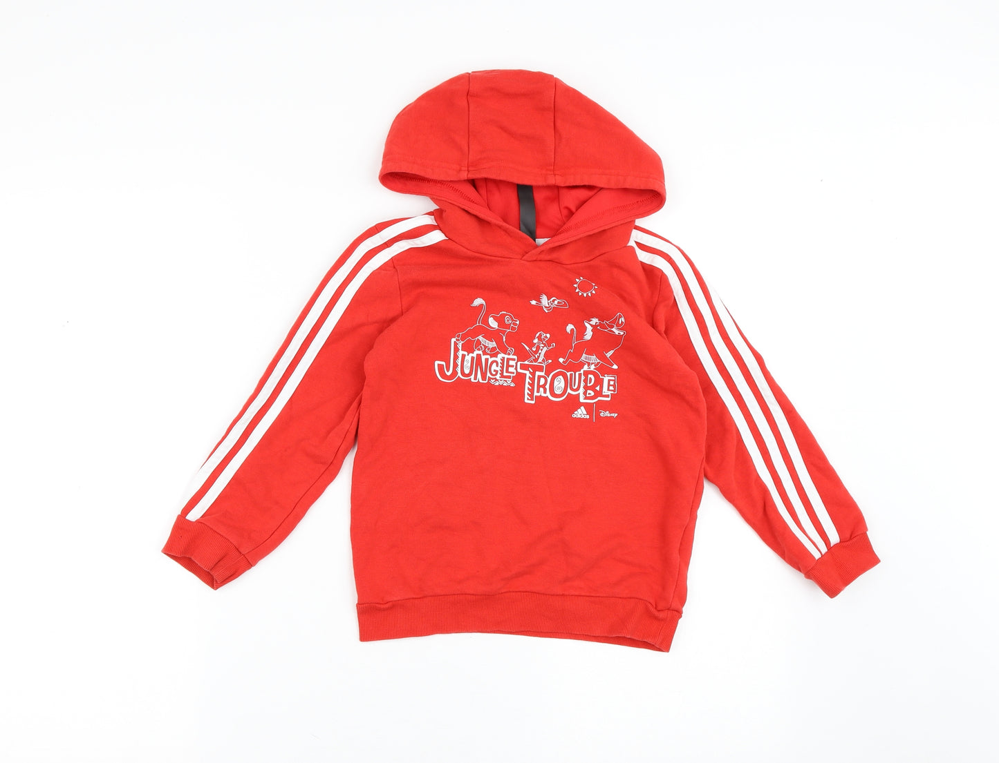 adidas Boys Red  Cotton Pullover Hoodie Size 6-7 Years   - Disney Lion King Simba