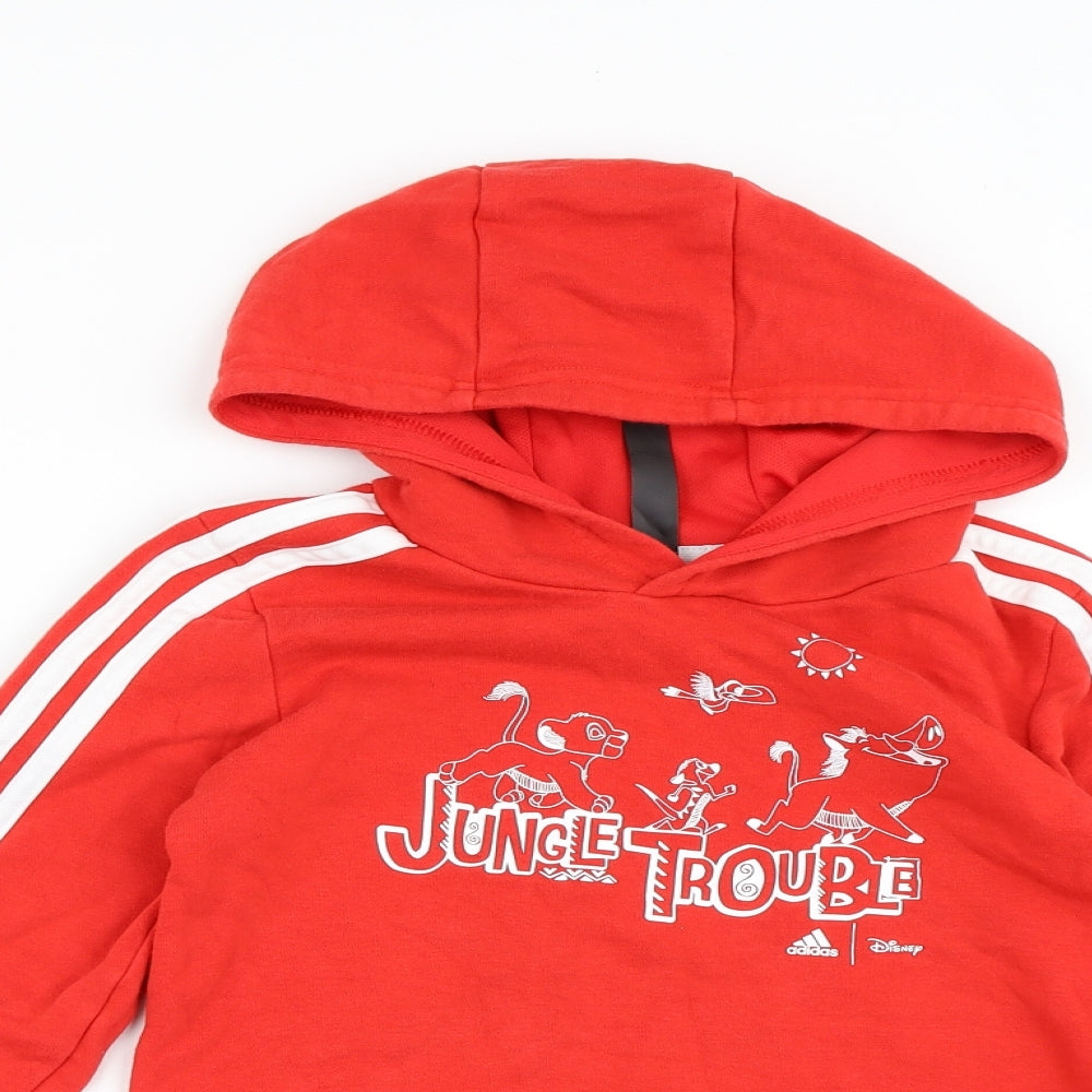 adidas Boys Red  Cotton Pullover Hoodie Size 6-7 Years   - Disney Lion King Simba