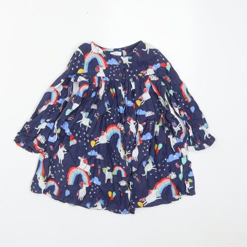 NEXT Girls Blue  Cotton A-Line  Size 2-3 Years  Round Neck Button - Unicorn & Rainbows