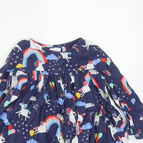 NEXT Girls Blue  Cotton A-Line  Size 2-3 Years  Round Neck Button - Unicorn & Rainbows