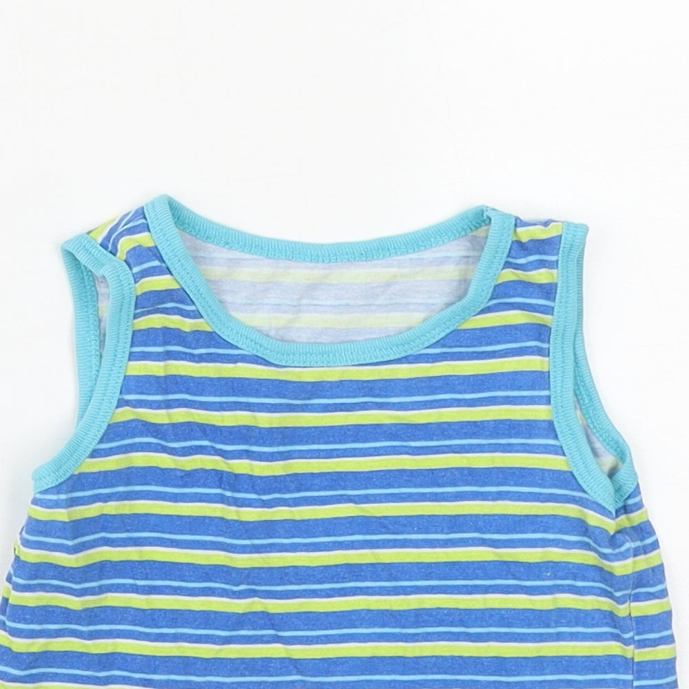 Primark Boys Multicoloured Striped Cotton Basic Tank Size 2-3 Years Round Neck