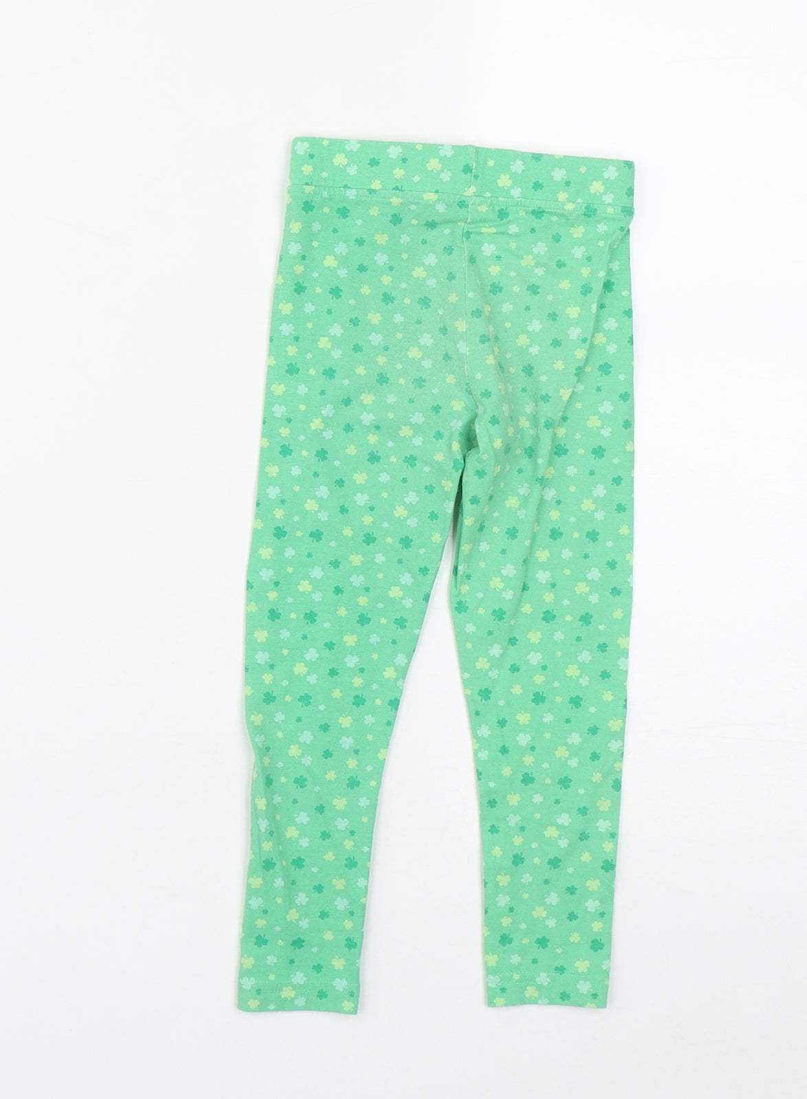 Dunnes Stores Girls Green Geometric Cotton Cropped Trousers Size 3-4 Years  Regular  - Shamrock Print
