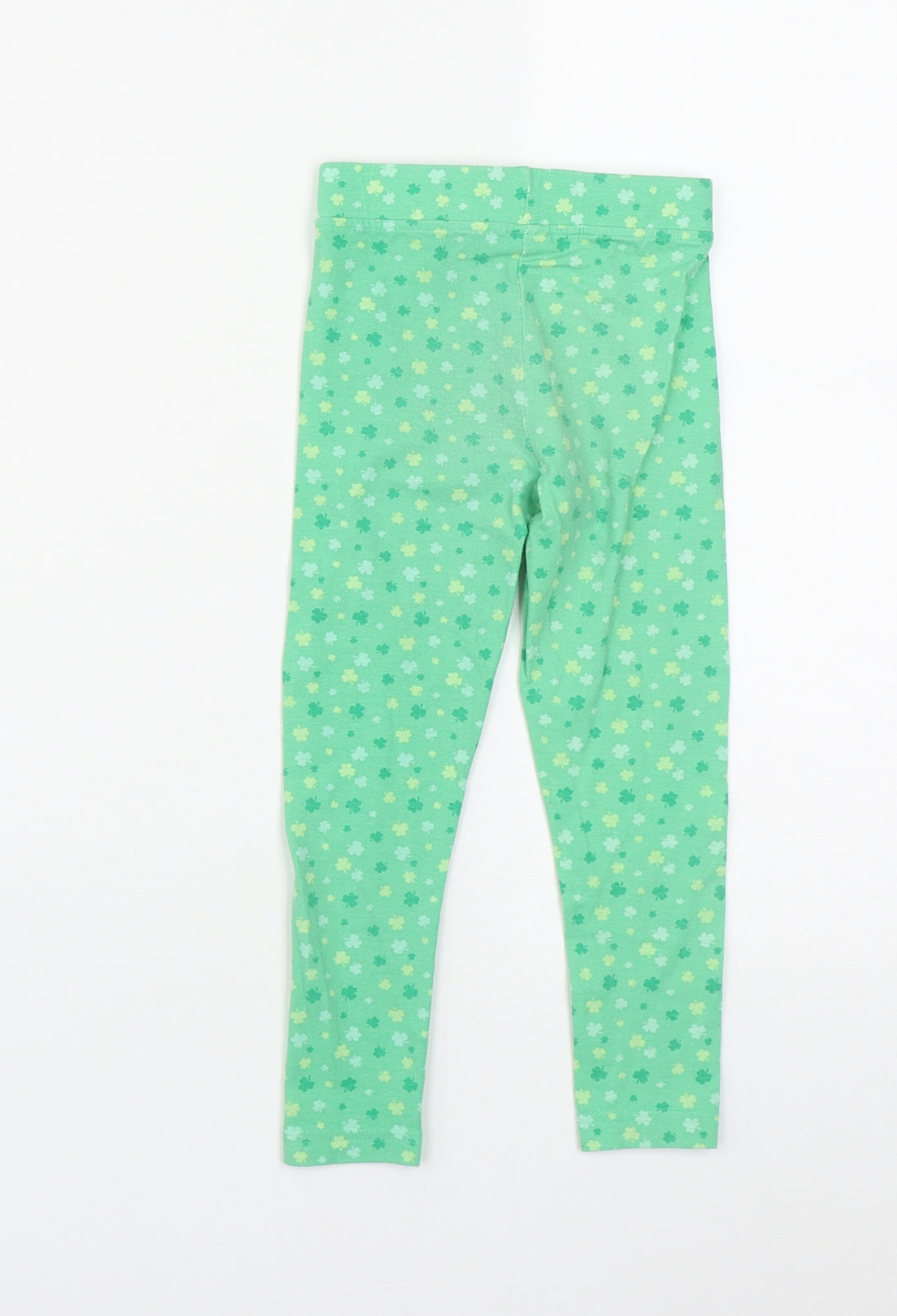 Dunnes Stores Girls Green Geometric Cotton Cropped Trousers Size 3-4 Years  Regular  - Shamrock Print