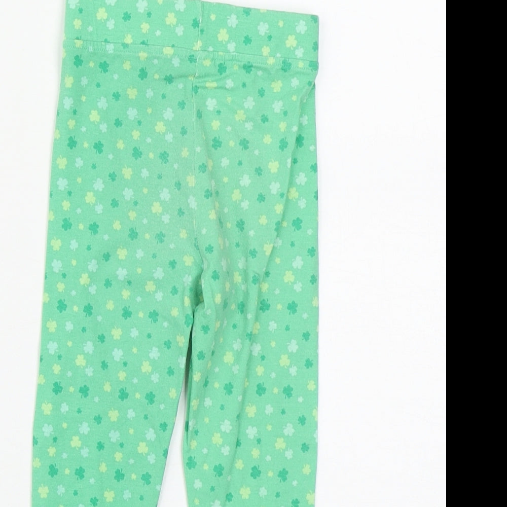 Dunnes Stores Girls Green Geometric Cotton Cropped Trousers Size 3-4 Years  Regular  - Shamrock Print