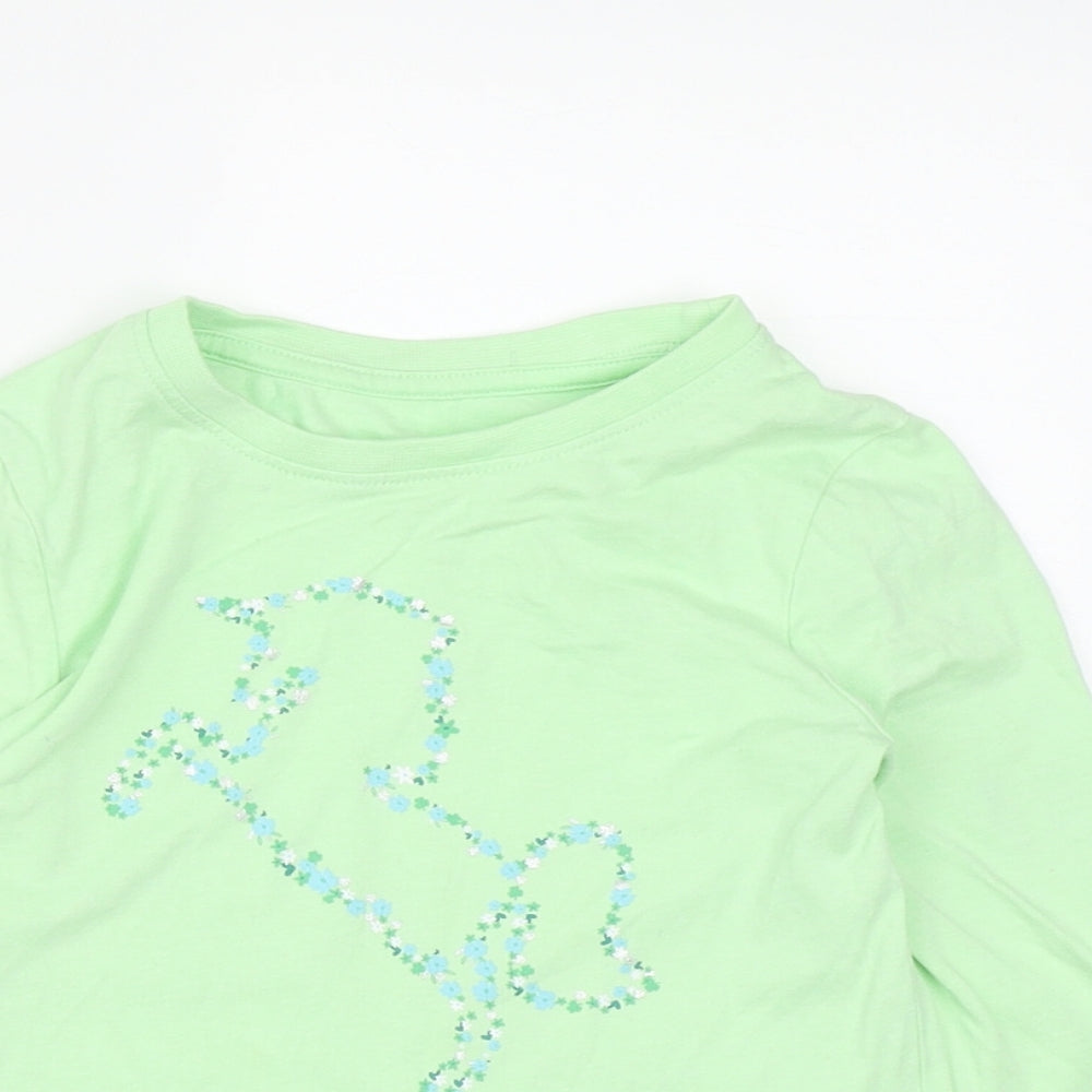 Dunnes Stores Girls Green  Cotton Basic Casual Size 3-4 Years Round Neck  - Unicorn