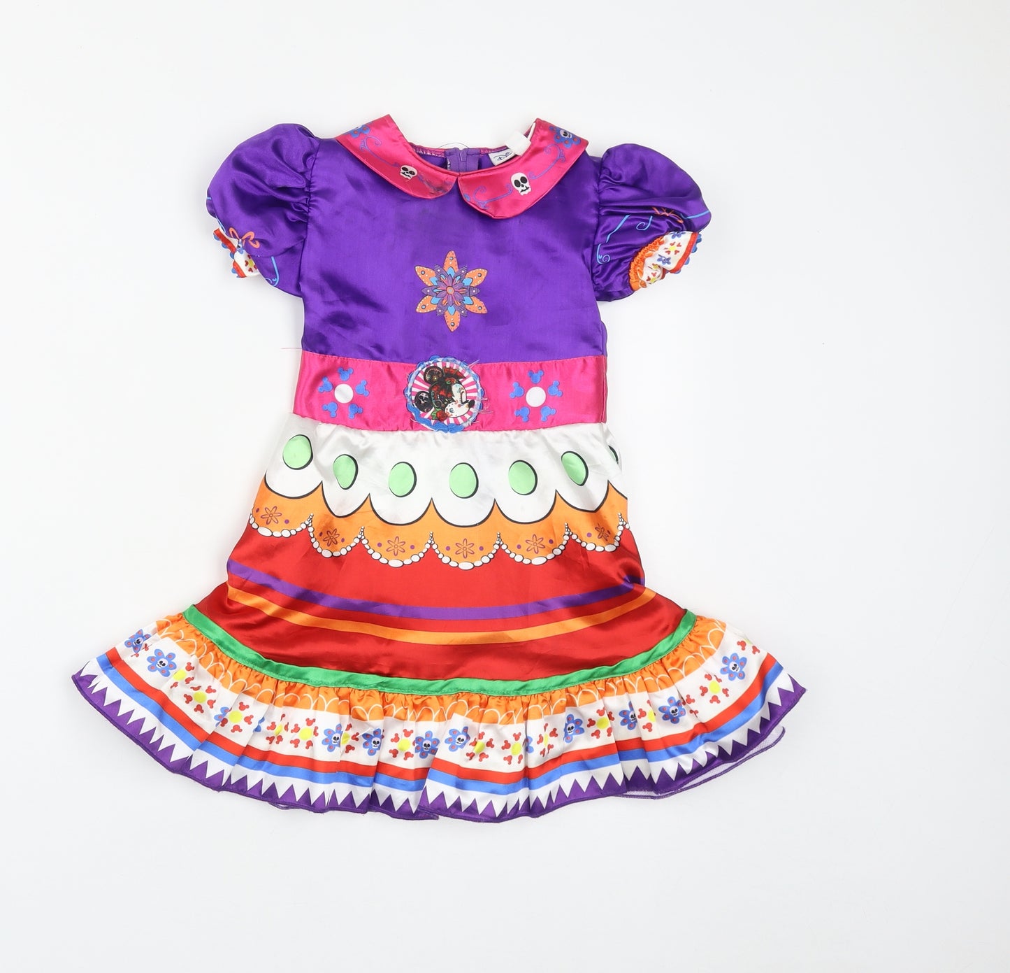 Disney Girls Multicoloured Geometric Polyester Fit & Flare  Size 4 Years  Round Neck Zip - Minnie Mouse Fancy Dress