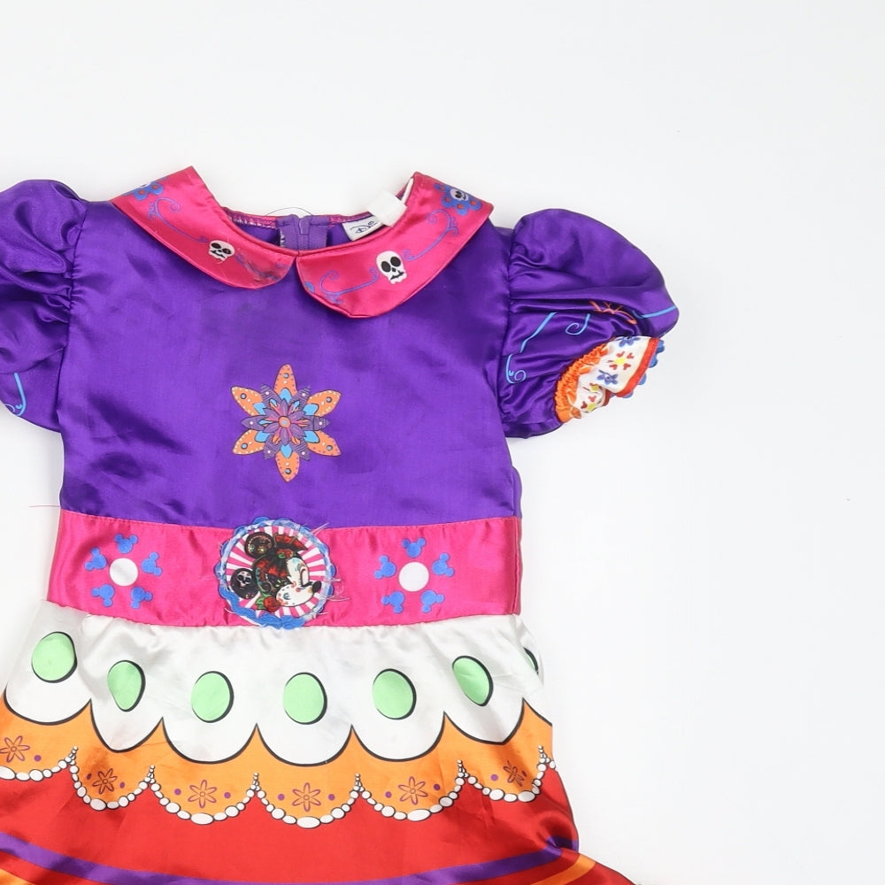 Disney Girls Multicoloured Geometric Polyester Fit & Flare  Size 4 Years  Round Neck Zip - Minnie Mouse Fancy Dress
