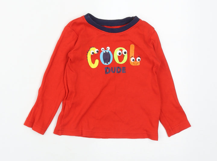 Dunnes Boys Red  Cotton Basic Casual Size 18-24 Months Round Neck  - COOL DUDE