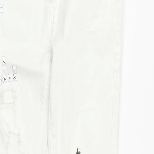 Preworn Womens White Geometric Cotton Straight Jeans Size S L27 in Regular Zip