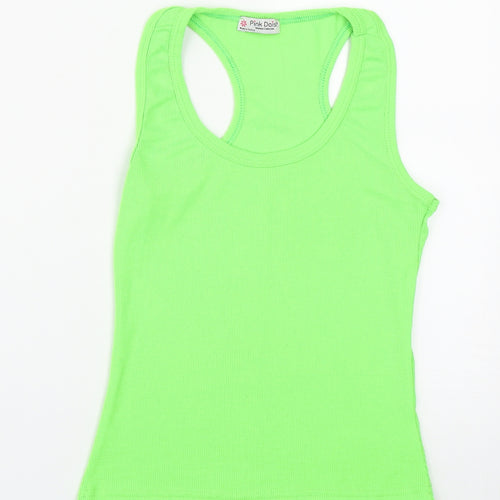 Pink daisy Womens Green  Cotton Basic Tank Size S Round Neck