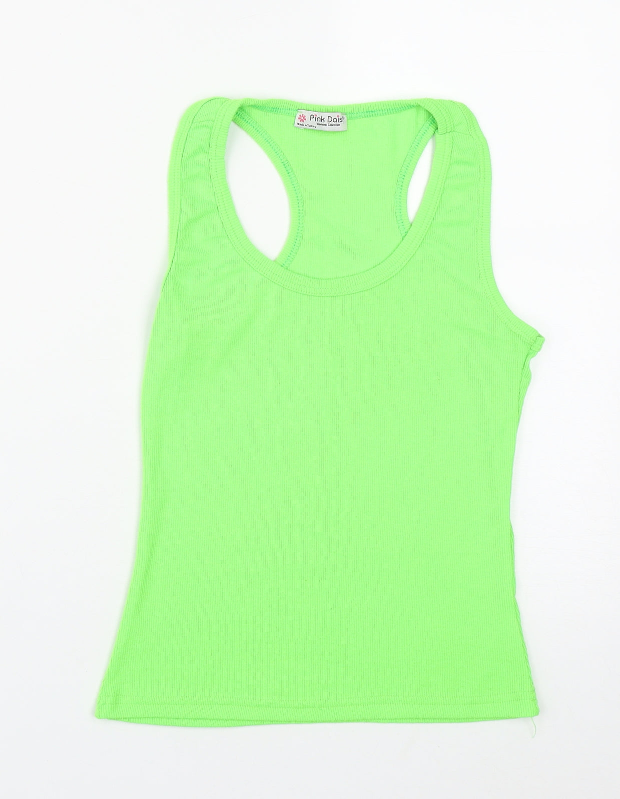 Pink daisy Womens Green  Cotton Basic Tank Size S Round Neck