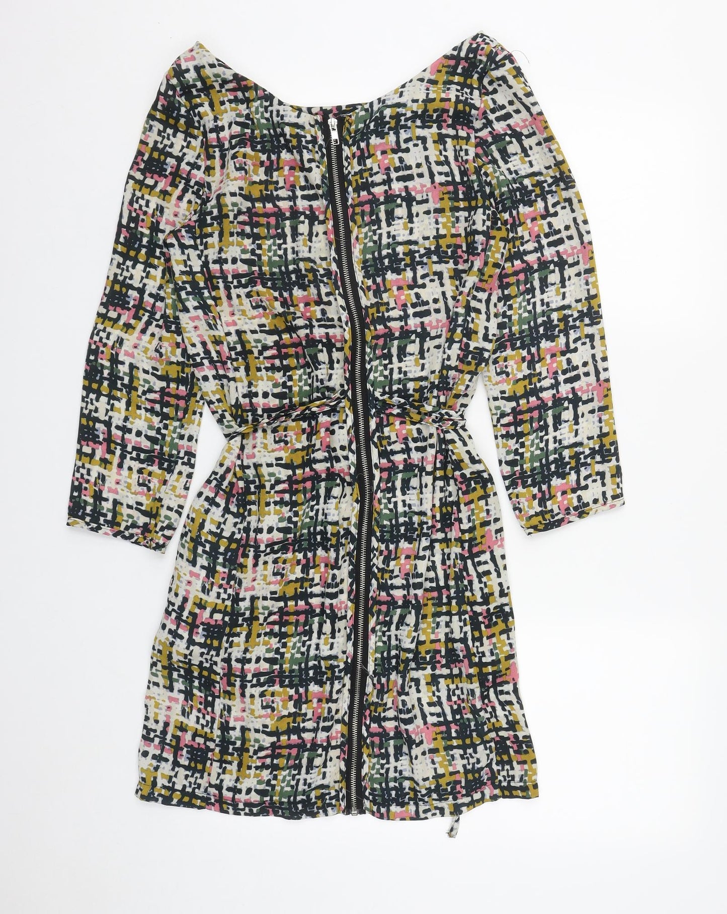 SWEEWE Womens Multicoloured Geometric Polyester A-Line  Size S  Scoop Neck Zip