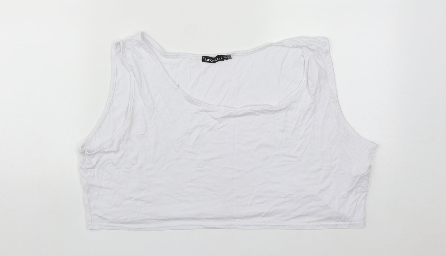 Boohoo Womens White  Viscose Cropped Tank Size 24 Round Neck