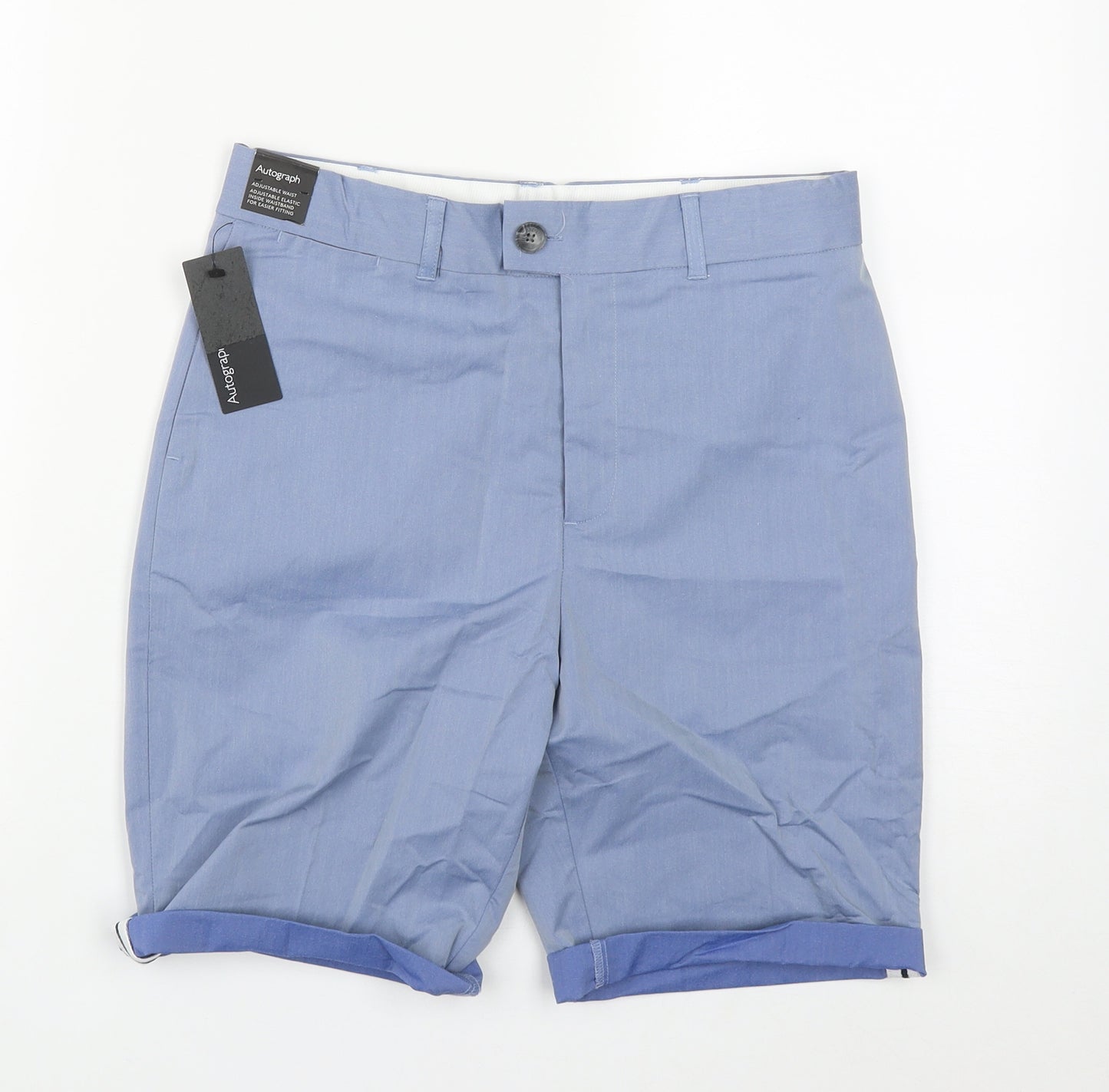 Marks and Spencer Boys Blue  Cotton Bermuda Shorts Size 12-13 Years L8 in Regular Zip