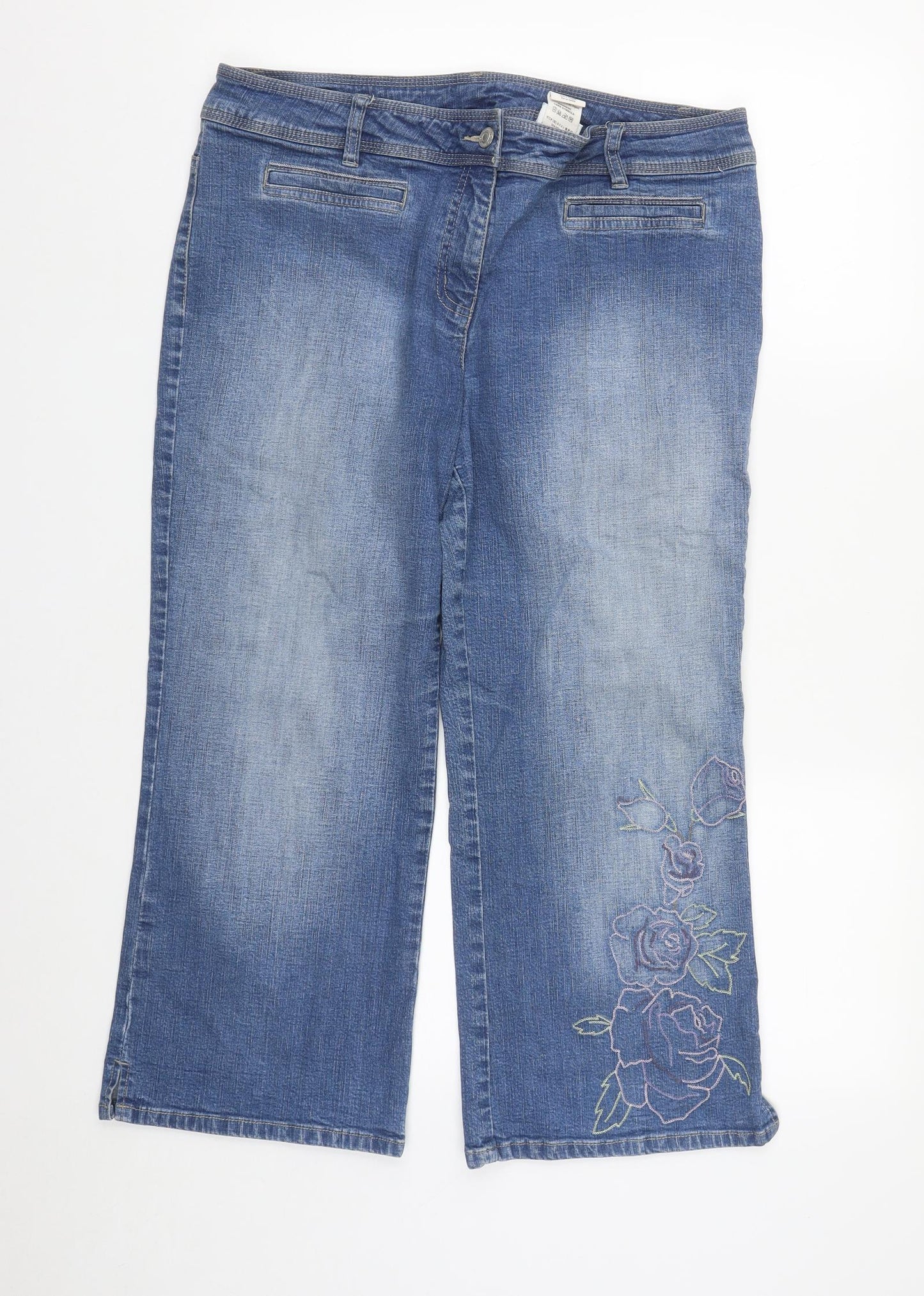 NEXT Womens Blue Floral Cotton Cropped Jeans Size 16 L25 in Regular Zip