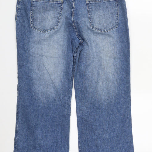 NEXT Womens Blue Floral Cotton Cropped Jeans Size 16 L25 in Regular Zip