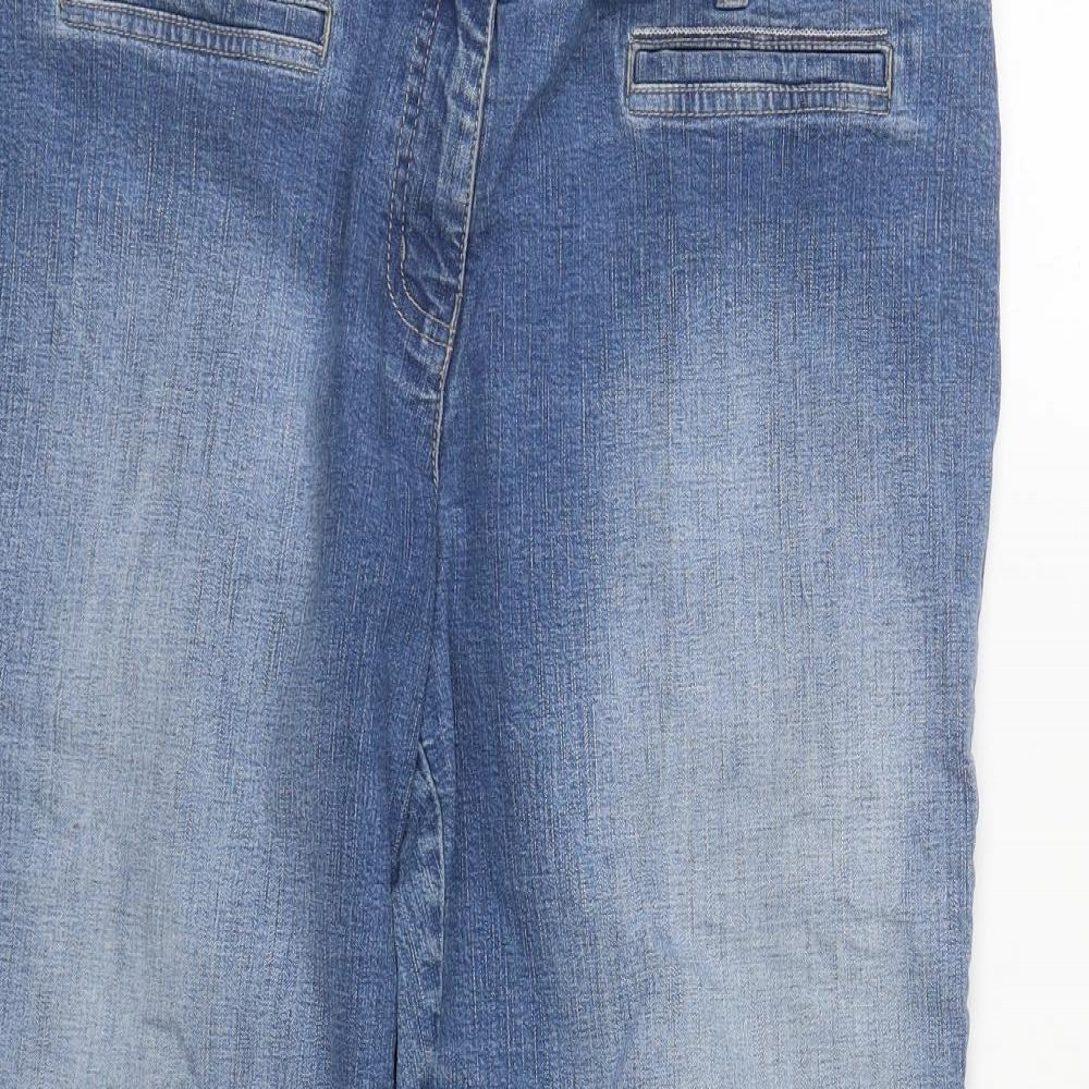 NEXT Womens Blue Floral Cotton Cropped Jeans Size 16 L25 in Regular Zip