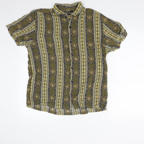 Brave Soul Womens Multicoloured Geometric Polyester Basic Button-Up Size XL Collared