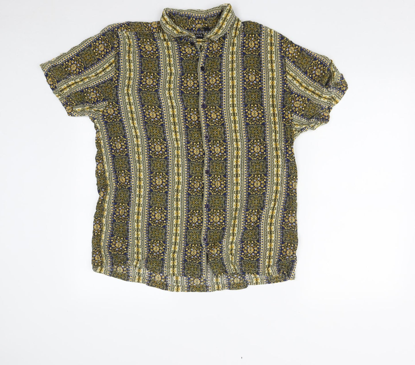 Brave Soul Womens Multicoloured Geometric Polyester Basic Button-Up Size XL Collared