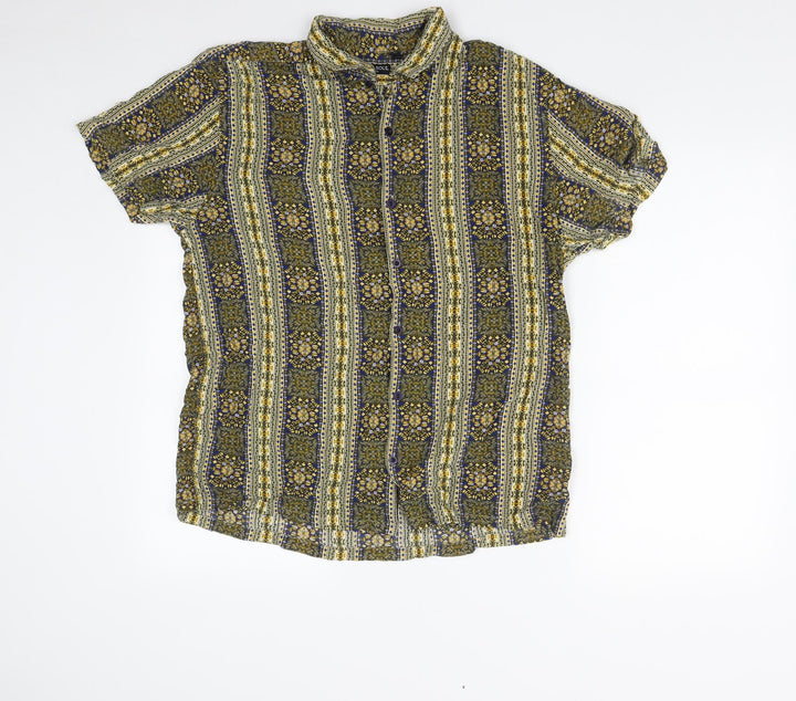 Brave Soul Womens Multicoloured Geometric Polyester Basic Button-Up Size XL Collared