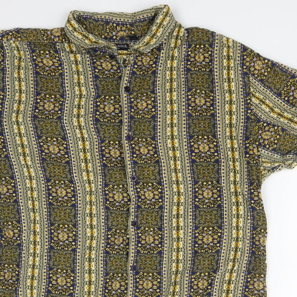 Brave Soul Womens Multicoloured Geometric Polyester Basic Button-Up Size XL Collared