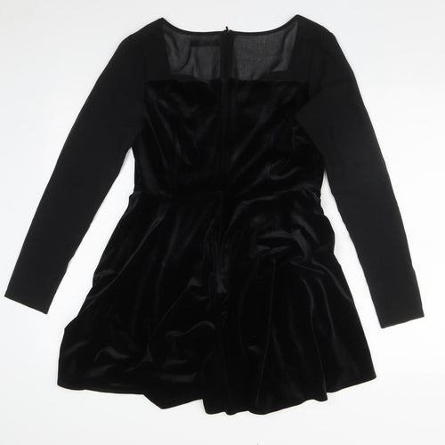 Boohoo Womens Black  Polyester Fit & Flare  Size 10  V-Neck Zip