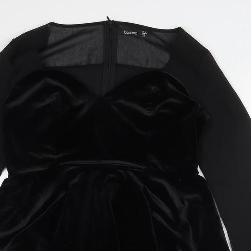 Boohoo Womens Black  Polyester Fit & Flare  Size 10  V-Neck Zip