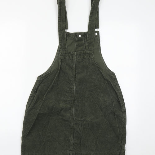 PRETTYLITTLETHING Womens Green  Cotton Pinafore/Dungaree Dress  Size 12  Square Neck Button