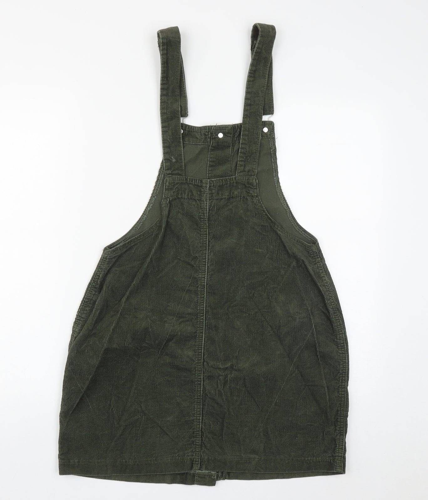 PRETTYLITTLETHING Womens Green  Cotton Pinafore/Dungaree Dress  Size 12  Square Neck Button