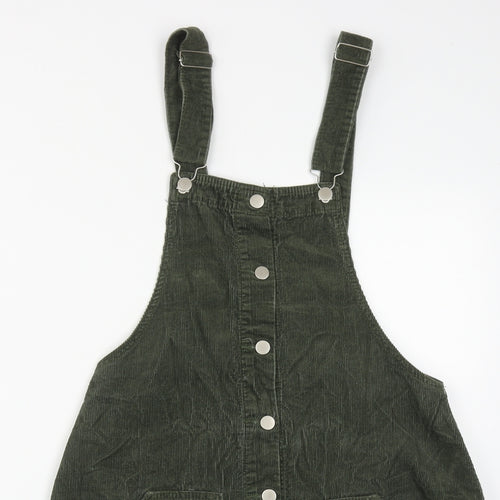 PRETTYLITTLETHING Womens Green  Cotton Pinafore/Dungaree Dress  Size 12  Square Neck Button