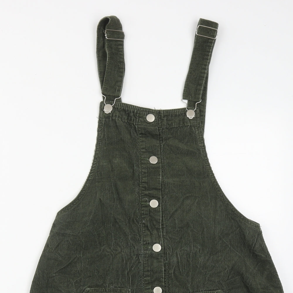 PRETTYLITTLETHING Womens Green  Cotton Pinafore/Dungaree Dress  Size 12  Square Neck Button